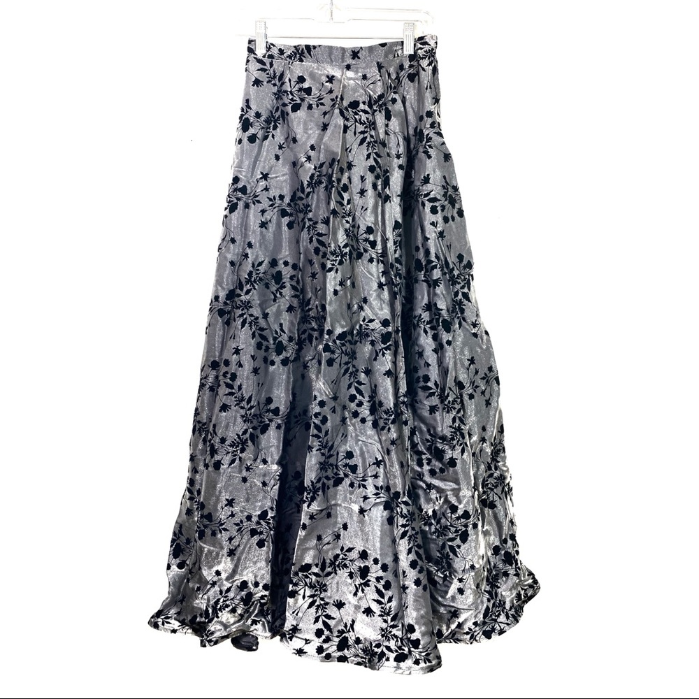 Vintage 1990s y2k silver shiny maxi skirt floral